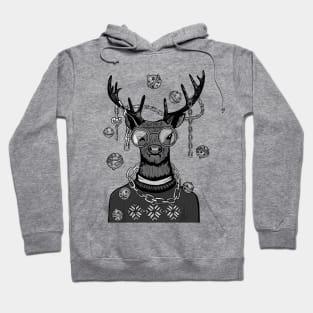 Reindeer Christmas Black And White Hoodie